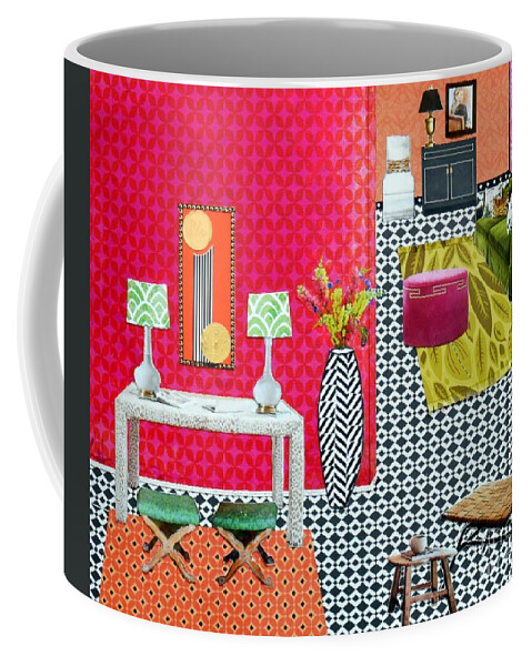 Interior Coffee Mug featuring the mixed media Fuchsia Foyer by Jayne Somogy