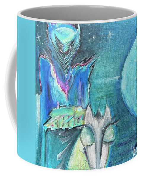 Knight Coffee Mug featuring the painting Full Moon Saboteur Protector of the Night by Tara Strange Dunbar