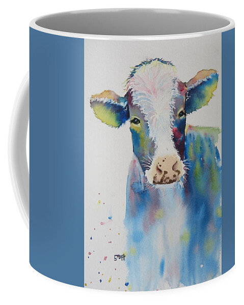 Calf Coffee Mug featuring the painting Funky Calf by Sandie Croft