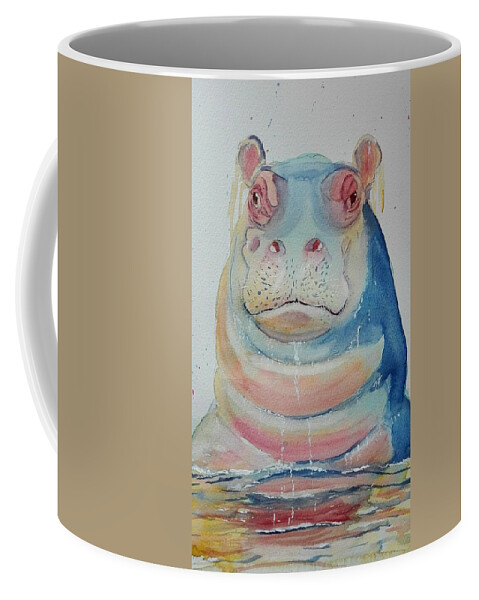 Hippo Coffee Mug featuring the painting Funky Hippo by Sandie Croft