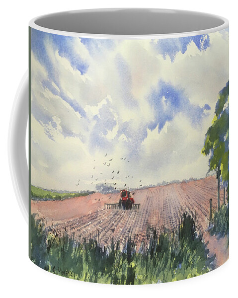 Watercolour Coffee Mug featuring the painting Furrows and Gulls by Glenn Marshall