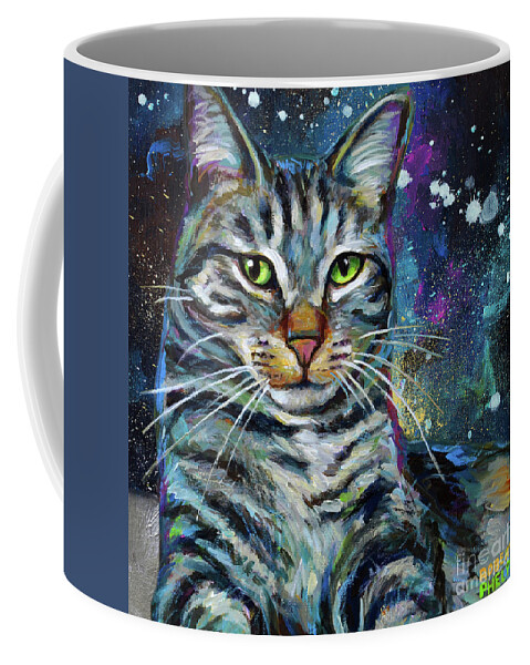 Space Coffee Mug featuring the painting Galactic Cat In Space Painting by Robert Phelps by Robert Phelps