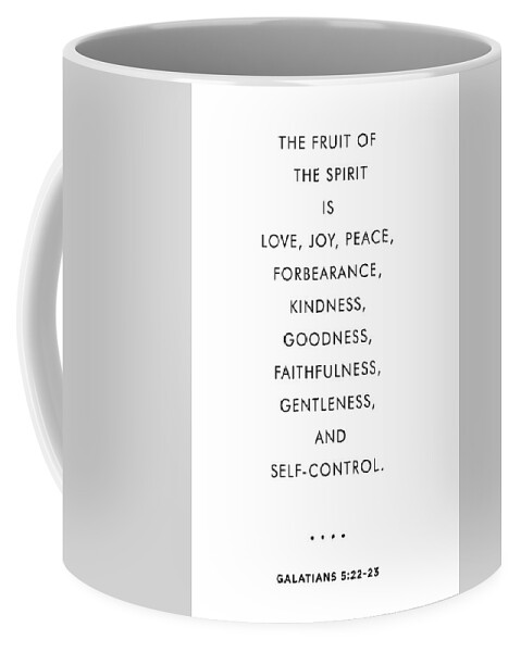 Galatians 5 22-23 Coffee Mug featuring the mixed media Galatians 5 22-23 - Minimal Bible Verses 2 - Christian - Bible Quote Poster - Scripture, Spiritual by Studio Grafiikka