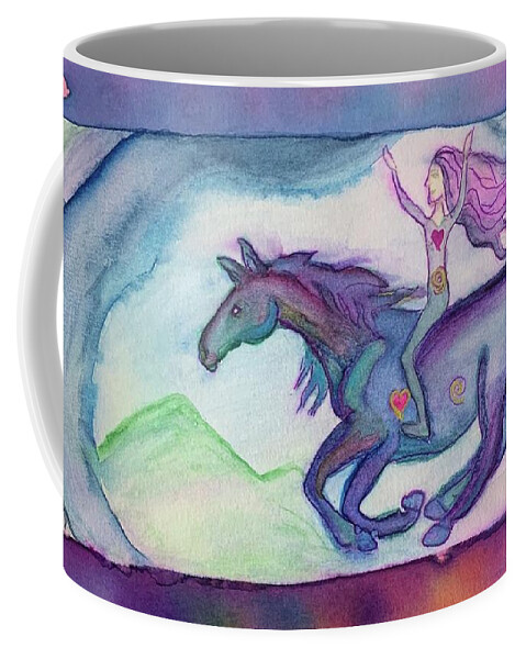 Horse Coffee Mug featuring the painting Galloping Free As One by Sandy Rakowitz