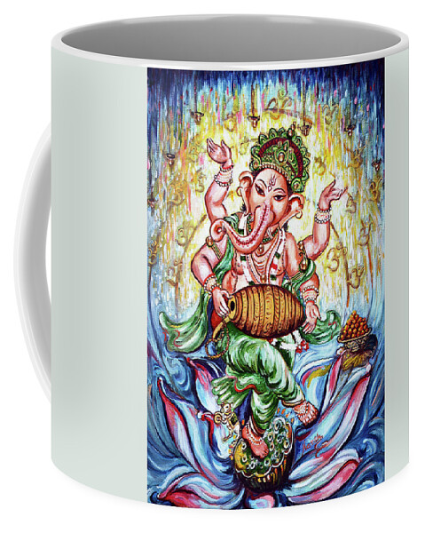 Ganesha Coffee Mug featuring the painting Ganesha Dancing and Playing Mridang by Harsh Malik