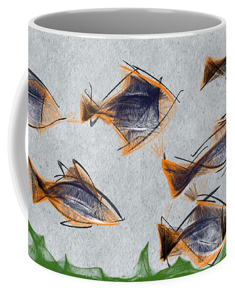 Orange Coffee Mug featuring the digital art Gang of shore by Ljev Rjadcenko