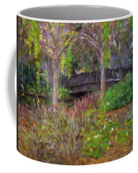 Landscape Coffee Mug featuring the painting Garden Bridge by Trask Ferrero