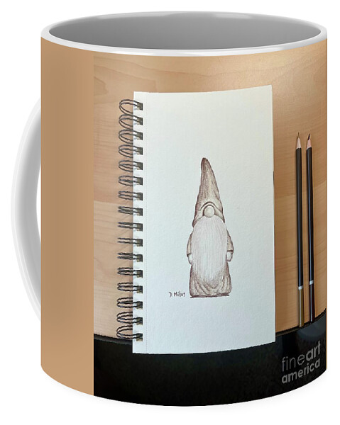 Garden Gnome Drawing Coffee Mug featuring the drawing Garden Gnome Drawing by Donna Mibus