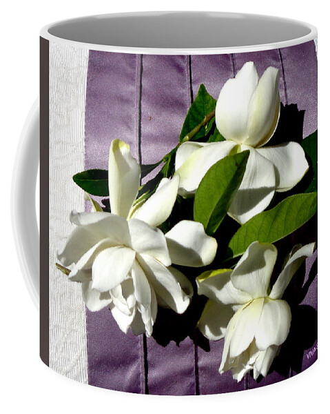 Gardenia Coffee Mug featuring the photograph Gardenia On Purple by VIVA Anderson