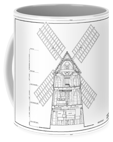 1978 Coffee Mug featuring the drawing Gardiner's Island Windmill, 1978 by Kathleen Hoeft