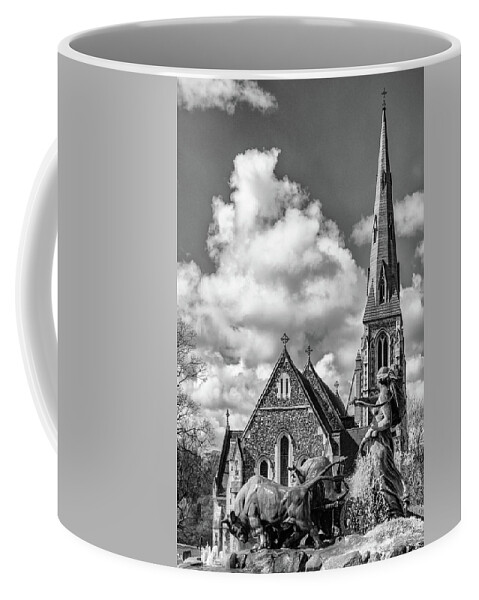 Black & White Coffee Mug featuring the photograph Gefion Fountain in Copenhagen by Rob Hemphill