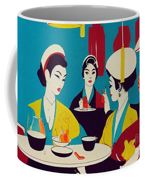 Geisha Lunch Break Coffee Mug featuring the mixed media Geisha Lunch Break III by Jay Schankman