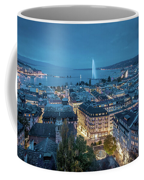 City Street Coffee Mug featuring the photograph Geneva City center by Night by Benoit Bruchez