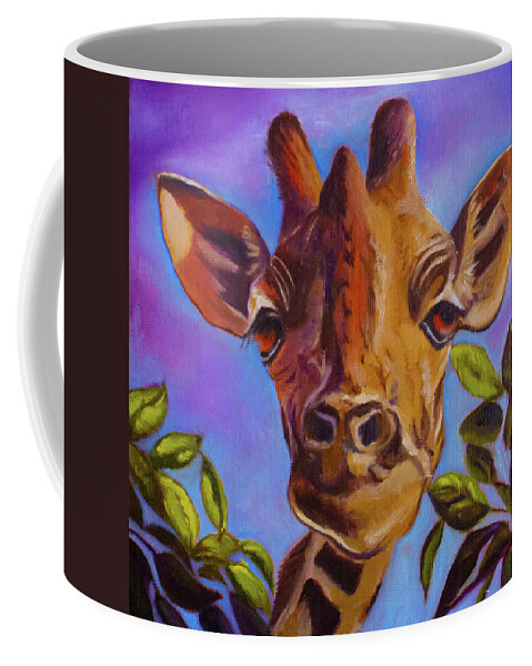 Giraffe Coffee Mug featuring the painting Geoffery, the giraffe by Tracy Hutchinson