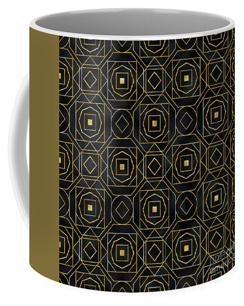 Art Coffee Mug featuring the digital art Geometrica - Gold Black Art Deco Seamless Pattern by Sambel Pedes
