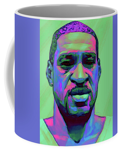 George Floyd; Black Lives Matter; Blm; Can't Breathe; Justice; Peace; #georgefloyd; #blackouttuesday; #justiceforfloyd; #dontshoot; #georgefloydprotest; #racisminamerica; #nojusticenopeace; #icantbreath; #wecantbreathe; #stoppolicebrutality; #protesters Coffee Mug featuring the digital art George Floyd - He is not Black, He is Every Color by Rafael Salazar