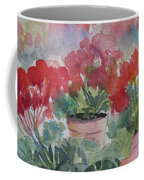 Geraniums Coffee Mug featuring the painting Geraniums by Linda Anderson