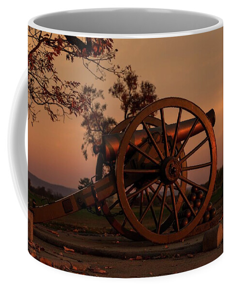 Cannons Coffee Mug featuring the photograph Gettysburg - Cannon with Cannon Balls at Sunrise by Liza Eckardt