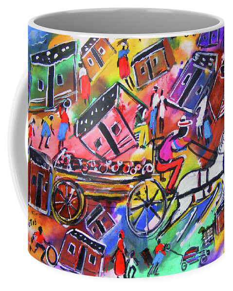 African Art Coffee Mug featuring the painting Ghettos by Eli Kobeli 1932-1999