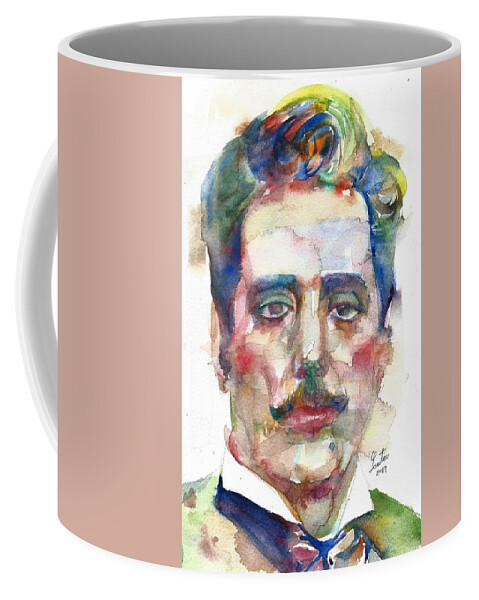 Puccini Coffee Mug featuring the painting GIACOMO PUCCINI - watercolor portrait by Fabrizio Cassetta