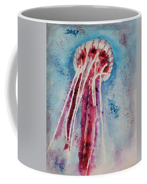 Abstract Aquatic Coffee Mug featuring the painting Giant Jellyfish Floating Along by Stacie Siemsen