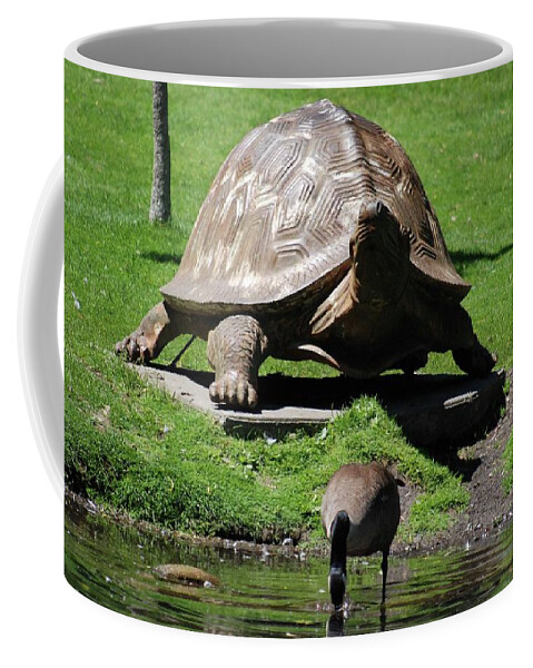 Canadian Geese Coffee Mug featuring the photograph Giant Tortoise And Geese by Ee Photography