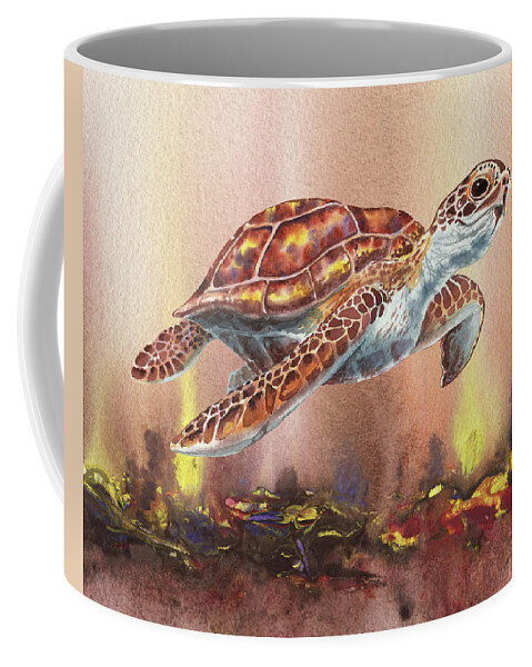 Giant Coffee Mug featuring the painting Giant Turtle Under The Sea Watercolor by Irina Sztukowski