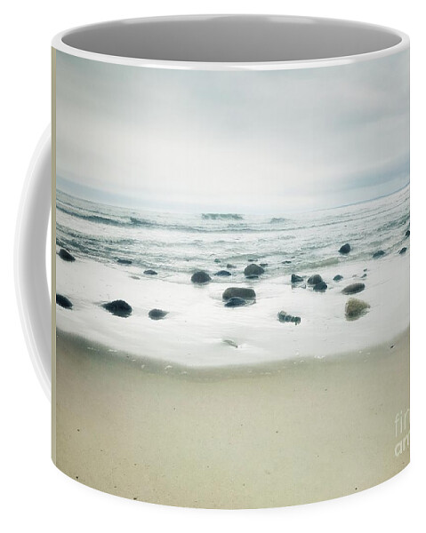 Mist Beach Stone Rocks Sand Spray Coffee Mug featuring the photograph Gifts from the Sea 1 by Raena Wilson