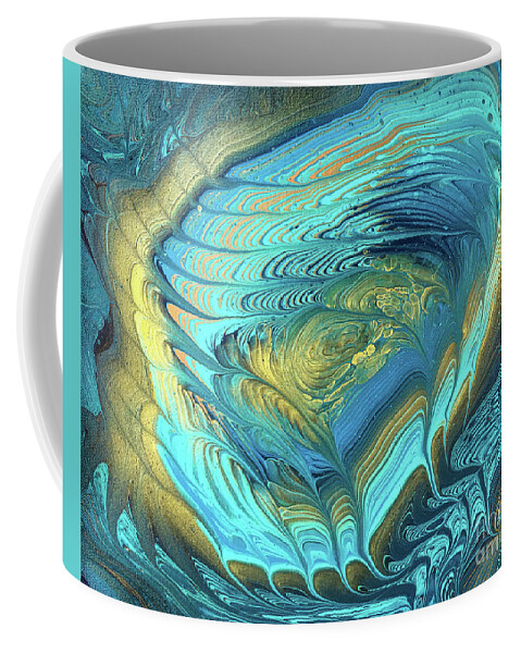 Poured Acrylic Coffee Mug featuring the painting Gilded Nebula Nest by Lucy Arnold