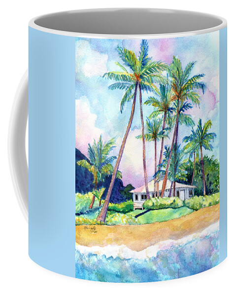 Kauai Art Coffee Mug featuring the painting Gillin's Beach House by Marionette Taboniar