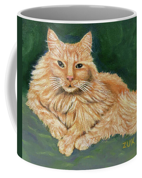 Orange Cat Coffee Mug featuring the painting Ginger Cat Portrait by Karen Zuk Rosenblatt