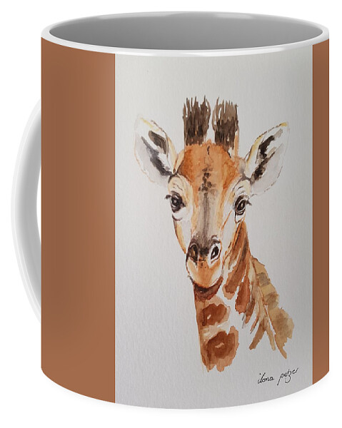 Giraffe Coffee Mug featuring the painting Giraffe Youngster by Ilona Petzer