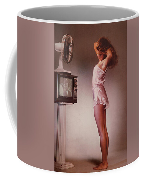 Girl Coffee Mug featuring the photograph Girl and a TV 1980 by Steve Ladner