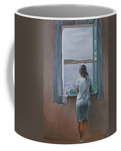 Salvador Dali Coffee Mug featuring the painting Girl at a Window by Salvador Dali