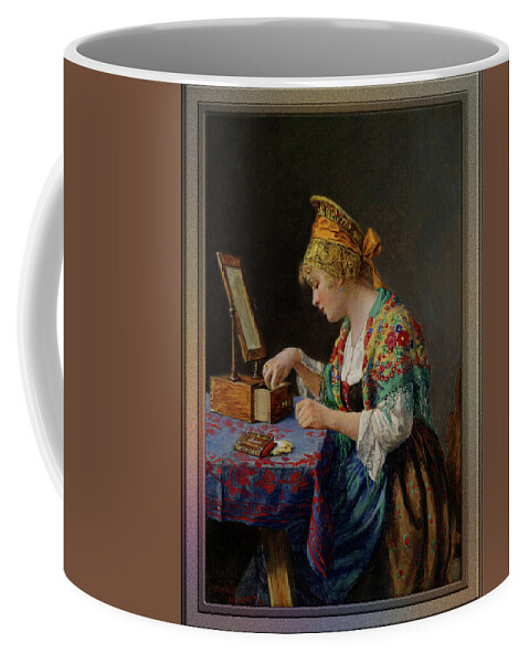 Girl From The Wachau Coffee Mug featuring the painting Girl from the Wachau at her Toilette by Hans Hamza by Rolando Burbon