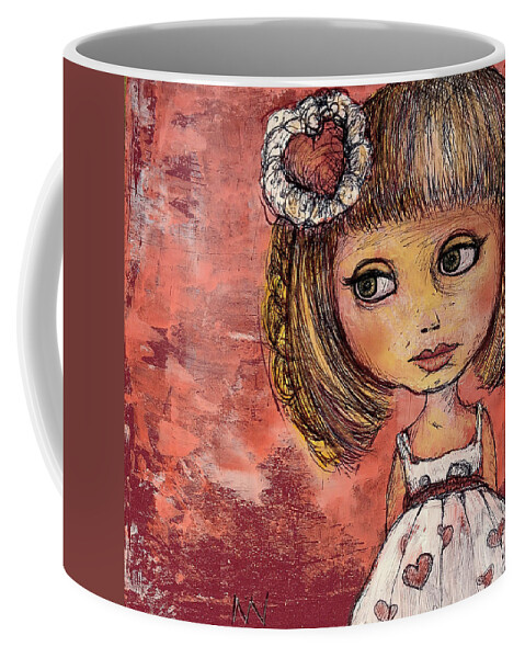 Love Coffee Mug featuring the mixed media Girl of Hearts by AnneMarie Welsh