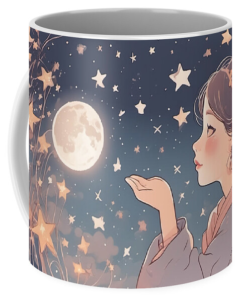 Night Coffee Mug featuring the digital art Girl Playing with the Moon by Manjik Pictures