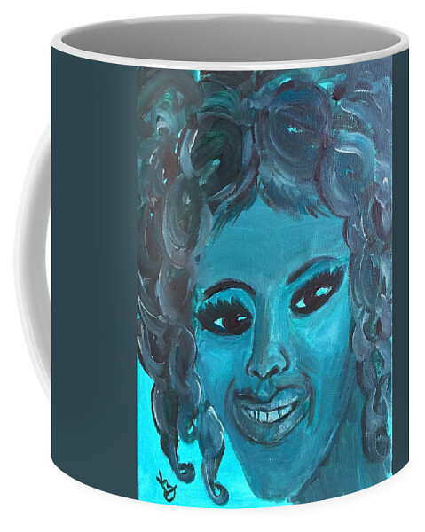 Acrylic Painting Coffee Mug featuring the painting Girl with Blue Hair by Karen Buford