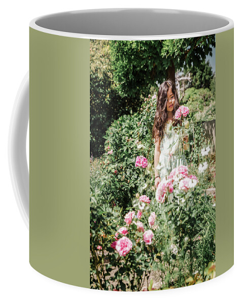 8 Years Old Coffee Mug featuring the photograph Girl with roses by Benoit Bruchez