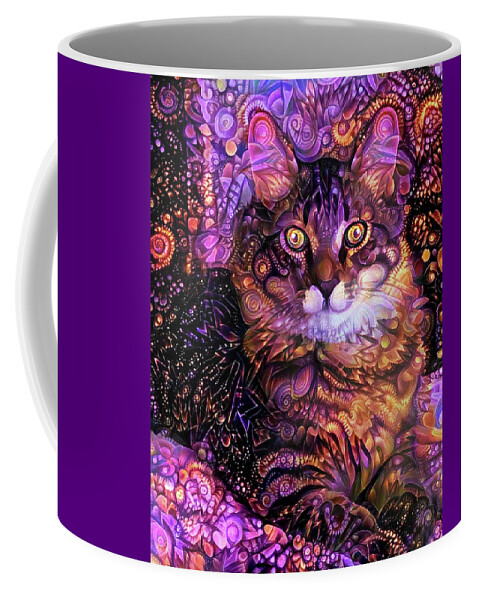 Maine Coon Cat Coffee Mug featuring the digital art Gizmo the Psychedelic Maine Coon Cat by Peggy Collins