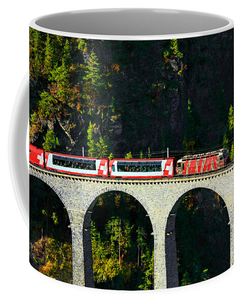 Glacier Express Coffee Mug featuring the photograph Glacier Express on the Landwasser Viadukt by Steve Ember