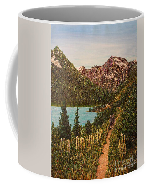 Montana Coffee Mug featuring the painting Glacier Park Trail SOLD by Linda Donlin