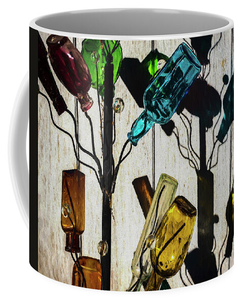 Black Coffee Mug featuring the photograph Glass Bottles Color Painterly by David Gordon
