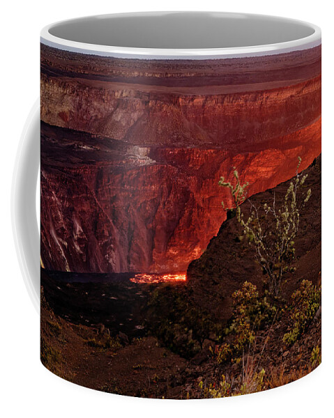 Glittering Lava Lake Coffee Mug featuring the photograph Glittering Lava Lake in Halemaumau Crater by Heidi Fickinger
