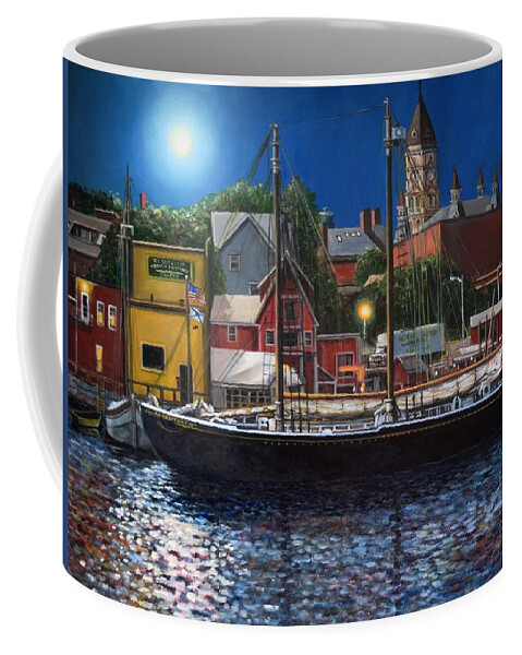 Gloucester Coffee Mug featuring the painting Gloucester Harbor Nocturne, Schooner Adventure by Eileen Patten Oliver