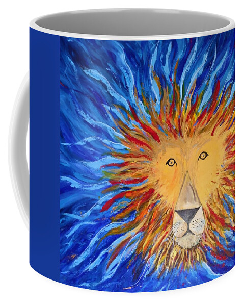 Lion Coffee Mug featuring the painting God Loves Us by Deb Brown Maher