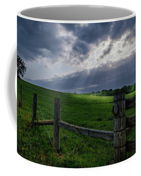 Texas Bluebonnets Coffee Mug featuring the photograph God Rays and Wildflowers by Johnny Boyd