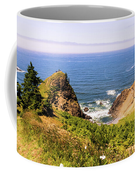 Coastal Coffee Mug featuring the photograph God's Thumb Cliff from Meadow by Aashish Vaidya