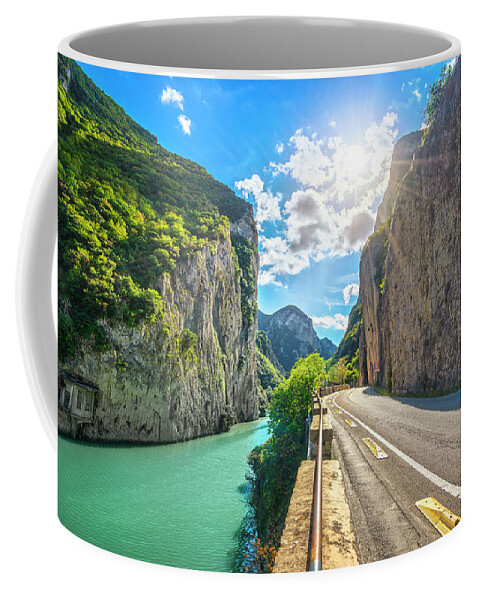 Furlo Coffee Mug featuring the photograph Gola del Furlo, road, river and gorge by Stefano Orazzini