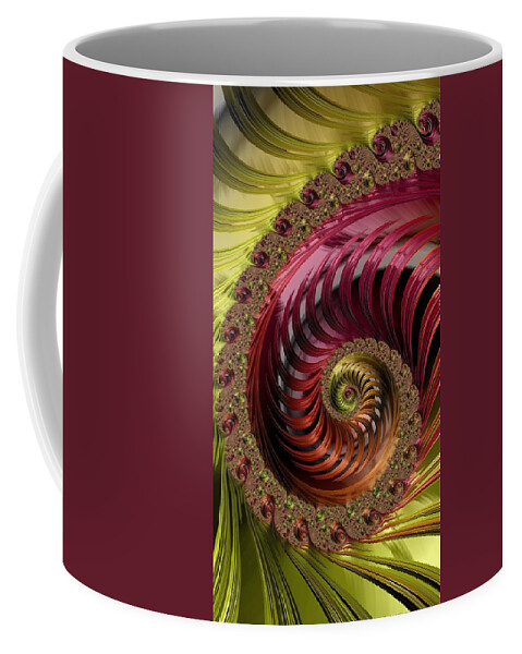 Gold Coffee Mug featuring the digital art Gold and Ruby Nautilus Shell Fractal by Shelli Fitzpatrick